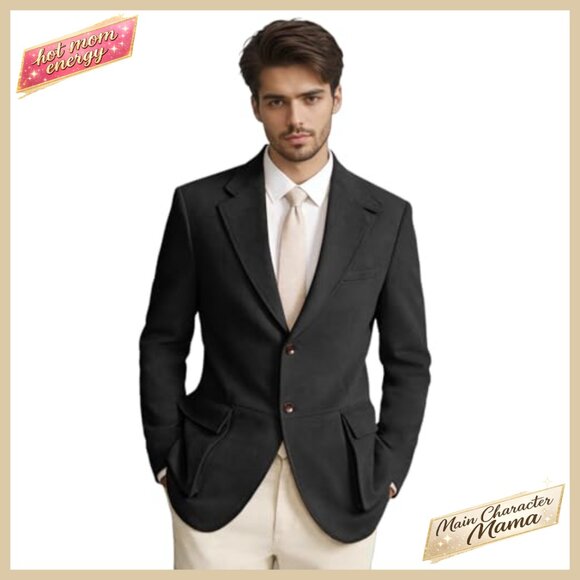 Suede Faux Leather Blazer Jacket Slim Fit Sport Coat Formal Casual - Picture 7 of 7